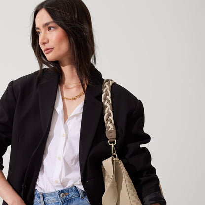 The Shoulder Strap in Cream and Cocoa Braid | Rothys Bags